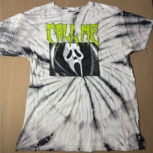 Ghost Face Call Me Short Sleeve Tshirt Large Halloween Grey/White Tie Dye